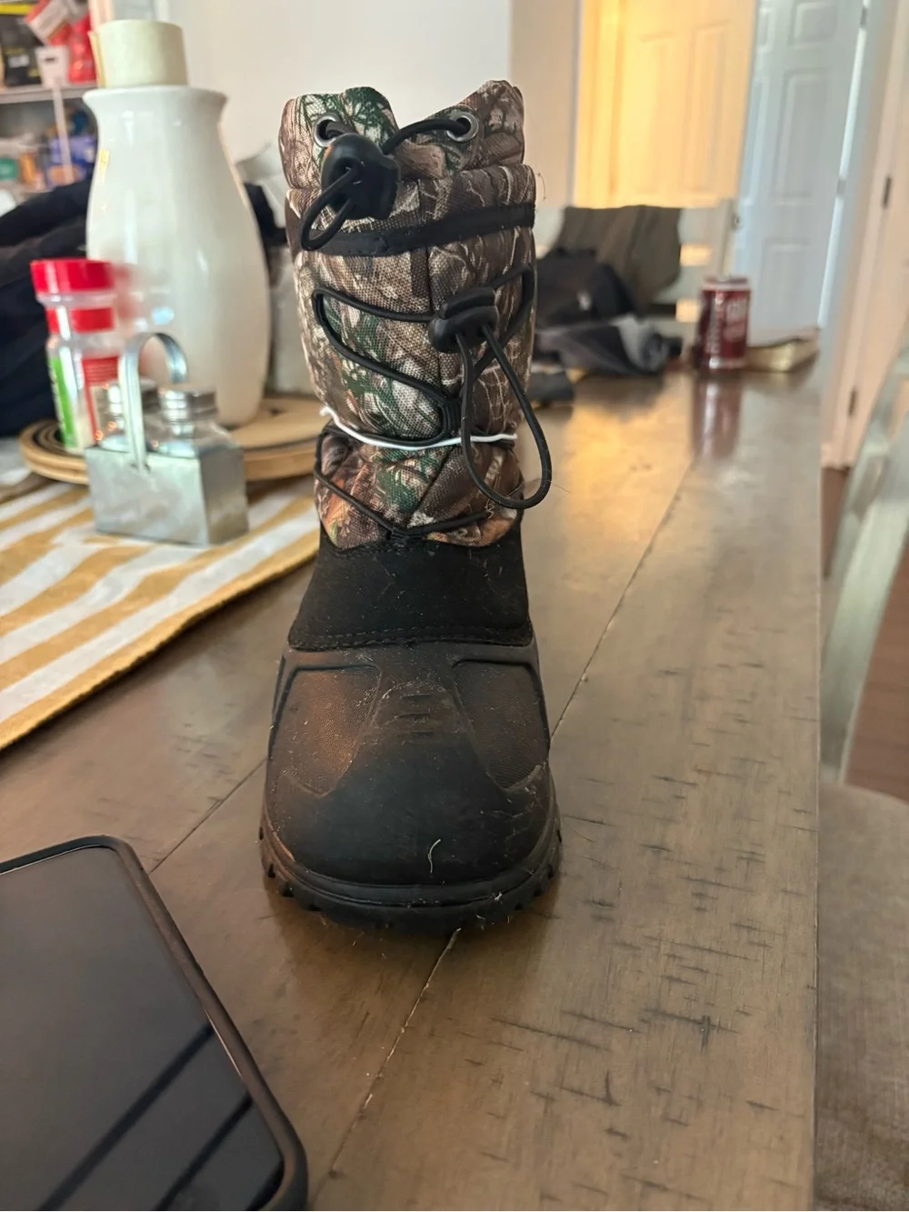 Kids Waterproof Winter Boots - Black with Camo Upper